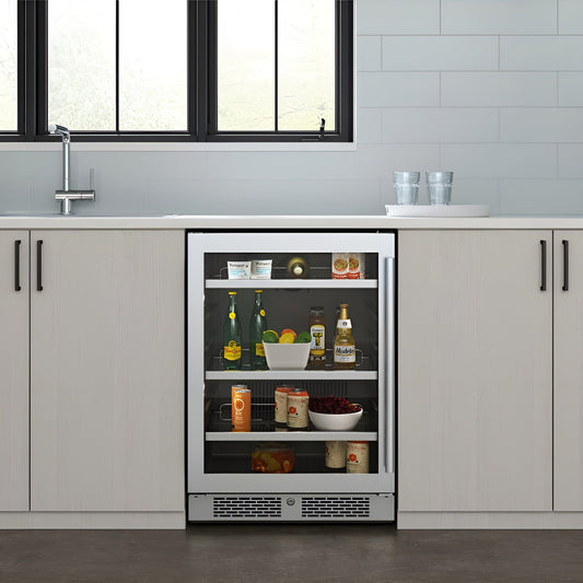 Avallon 24 Inch Wide 140 Can Energy Efficient Beverage Center with LED Lighting, Double Pane Glass, Touch Control Panel and Left Swing Door - ABR242PRGLH