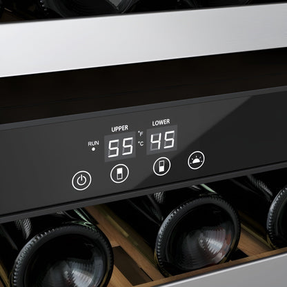 Avallon 24 Inch Wide 140 Bottle Capacity Built-In or Free Standing Wine Cooler with Wood Shelves, Dual Zone Cooling, Door Alarm, Door Lock and Energy Star Rated - AWC243TDZLHA