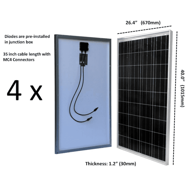 WindyNation Complete 400 Watt Solar Panel Kit with 3000W VertaMax Power Inverter for 12 Volt Battery Systems New - SOK-400WPI-30