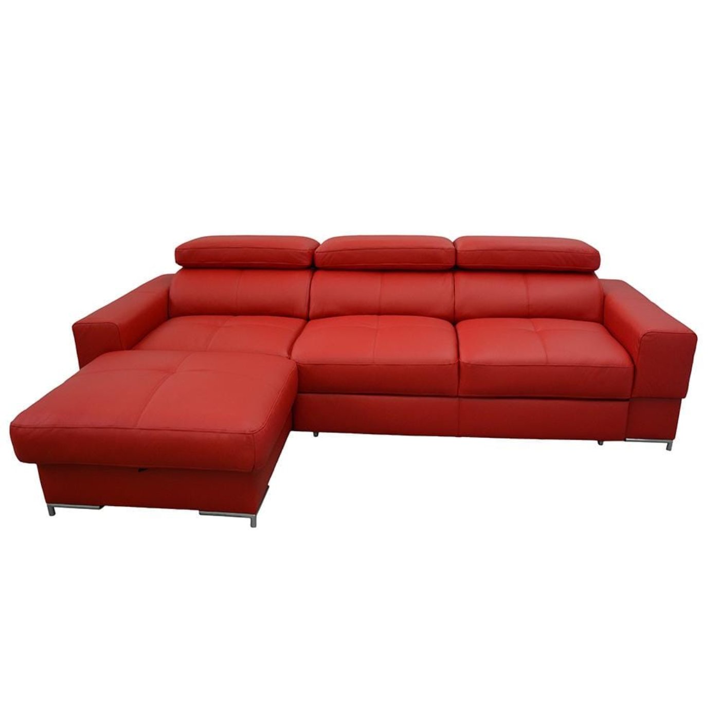 Maxima House Natural Leather Red Sleeper Sectional Sofa BAZALT with storage - Dol020