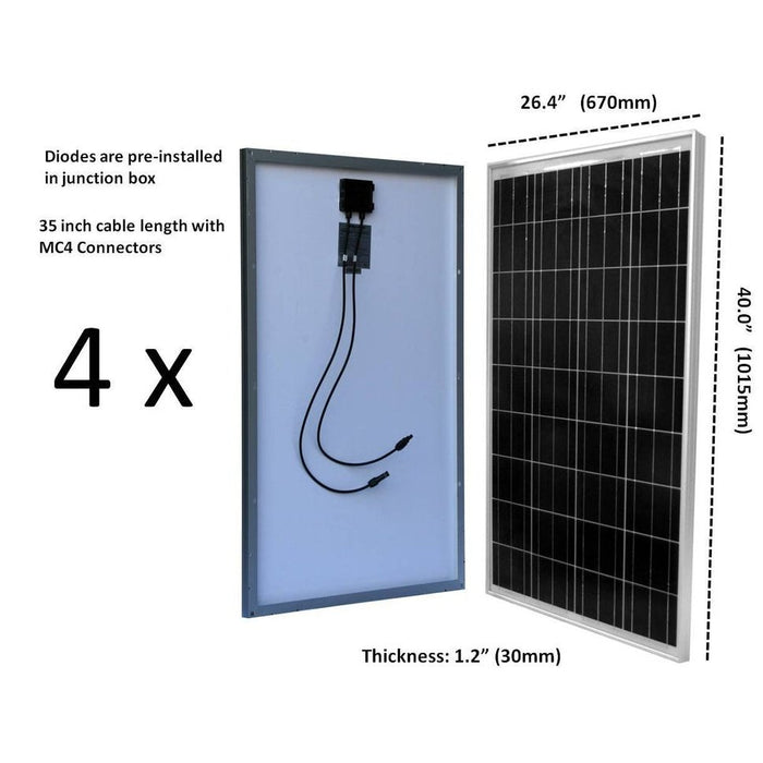 WindyNation 400 Watt Solar Panel Kit with 400ah AGM Battery New - SOK-400WP-P30L-400B