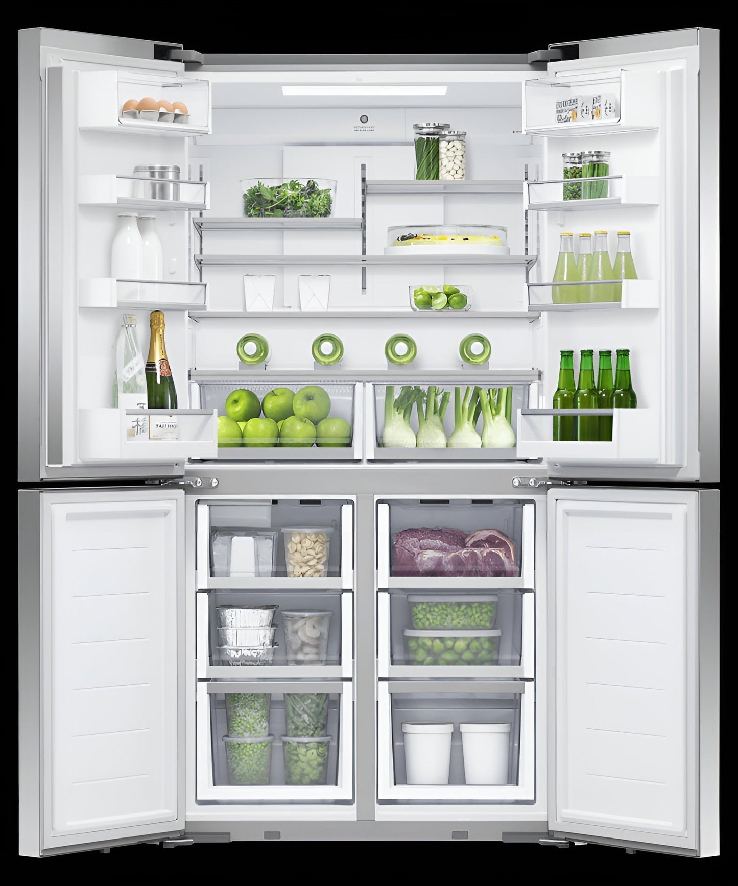 FISHER & PAYKEL RF203QDUVX1 Freestanding Quad Door Refrigerator Freezer, 36", 18.9 cu ft, Ice & Water - RF203QDUVX1-KT