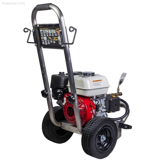 BE Power Equipment 2500 PSI  3.0 GPM Gas Pressure Washer with Honda GX200 Engine and Comet Triplex Pump - PowerGen USA - PE-2565HWSCOMSP