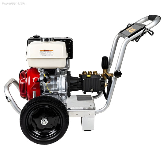 BE Power Equipment 2500 PSI 3.0 GPM Gas Pressure Washer with Honda GX200 Engine and General Triplex Pump - PowerGen USA - PE-2565HWAGENSP