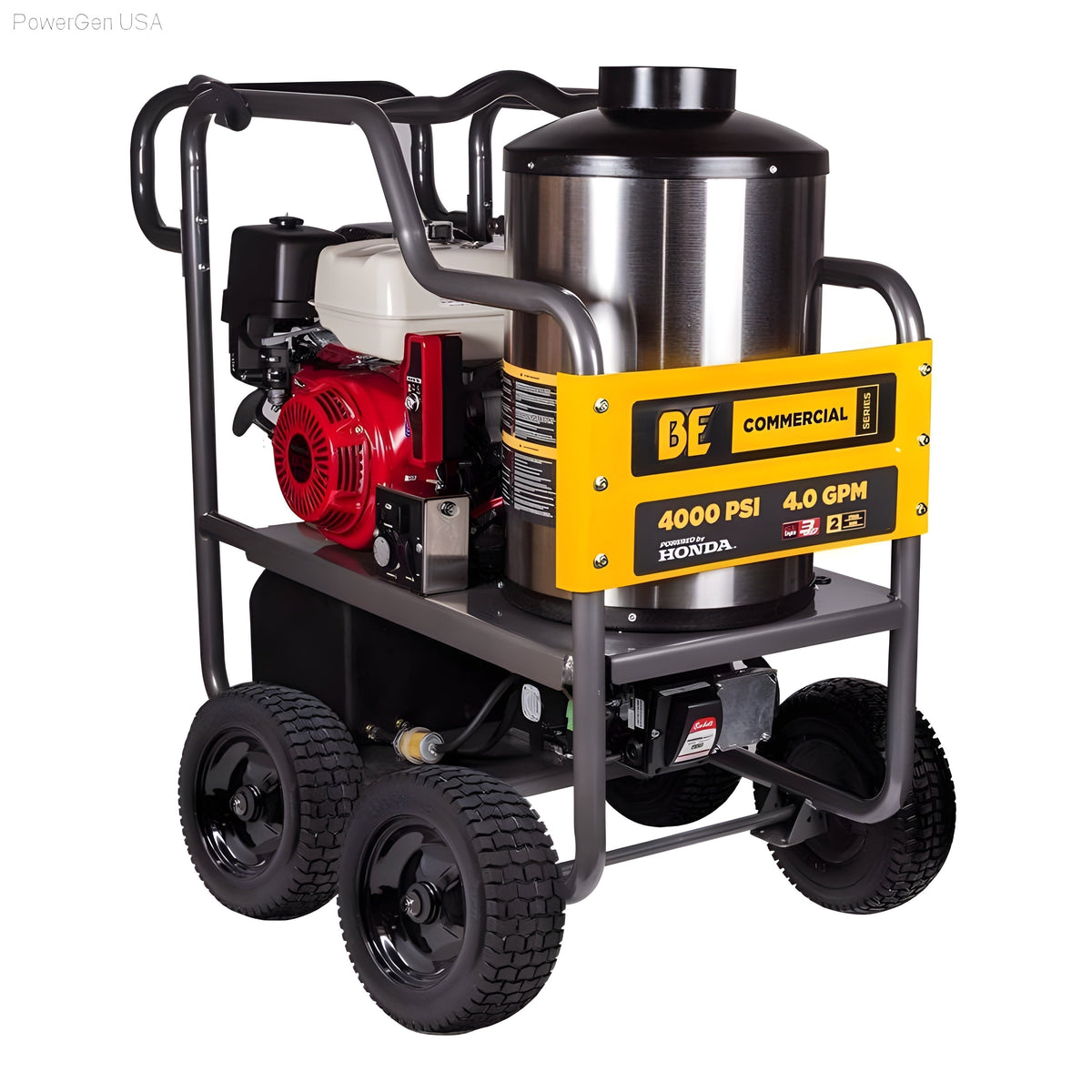 BE Power Equipment Commercial Series 4000 Psi 4 GPM 389cc Honda GX390 Engine Gas Hot Water Pressure Washer - PowerGen USA - HW4013HG