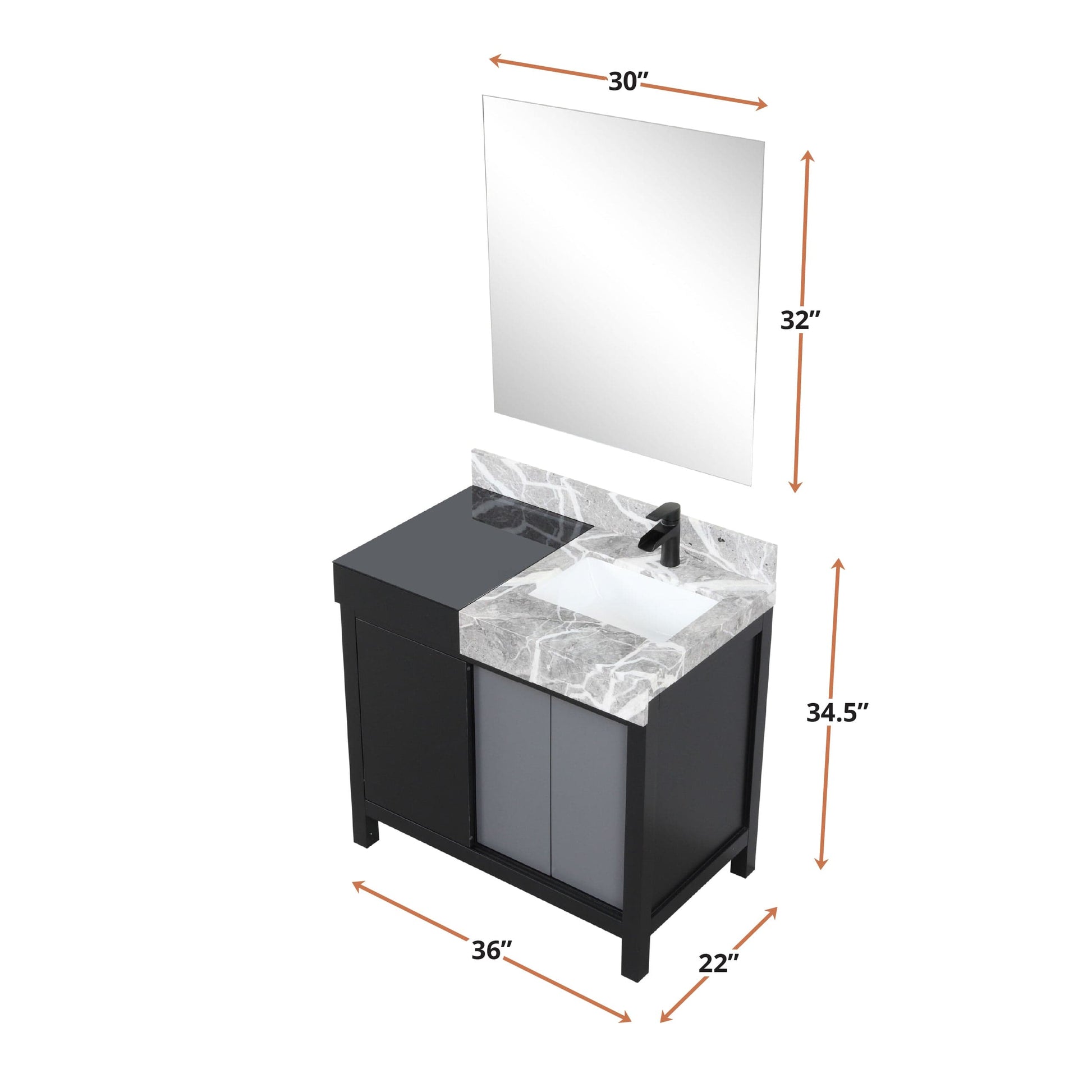 Zilara 36" Black and Grey Vanity - Backyard Provider