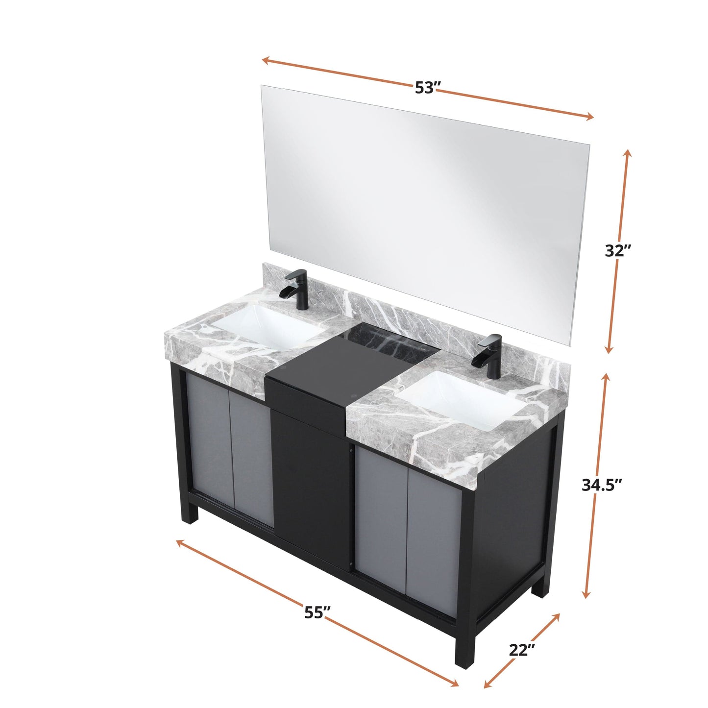 Zilara 55" Black and Grey Double Vanity - Backyard Provider