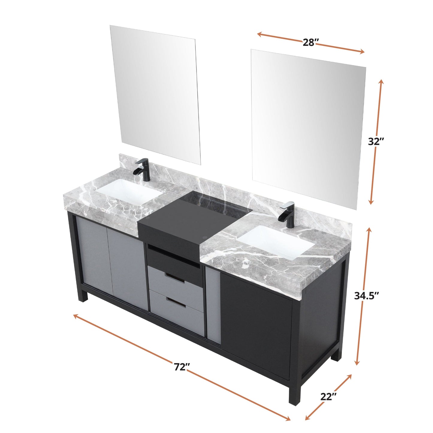 Zilara 72" Black and Grey Double Vanity - Backyard Provider