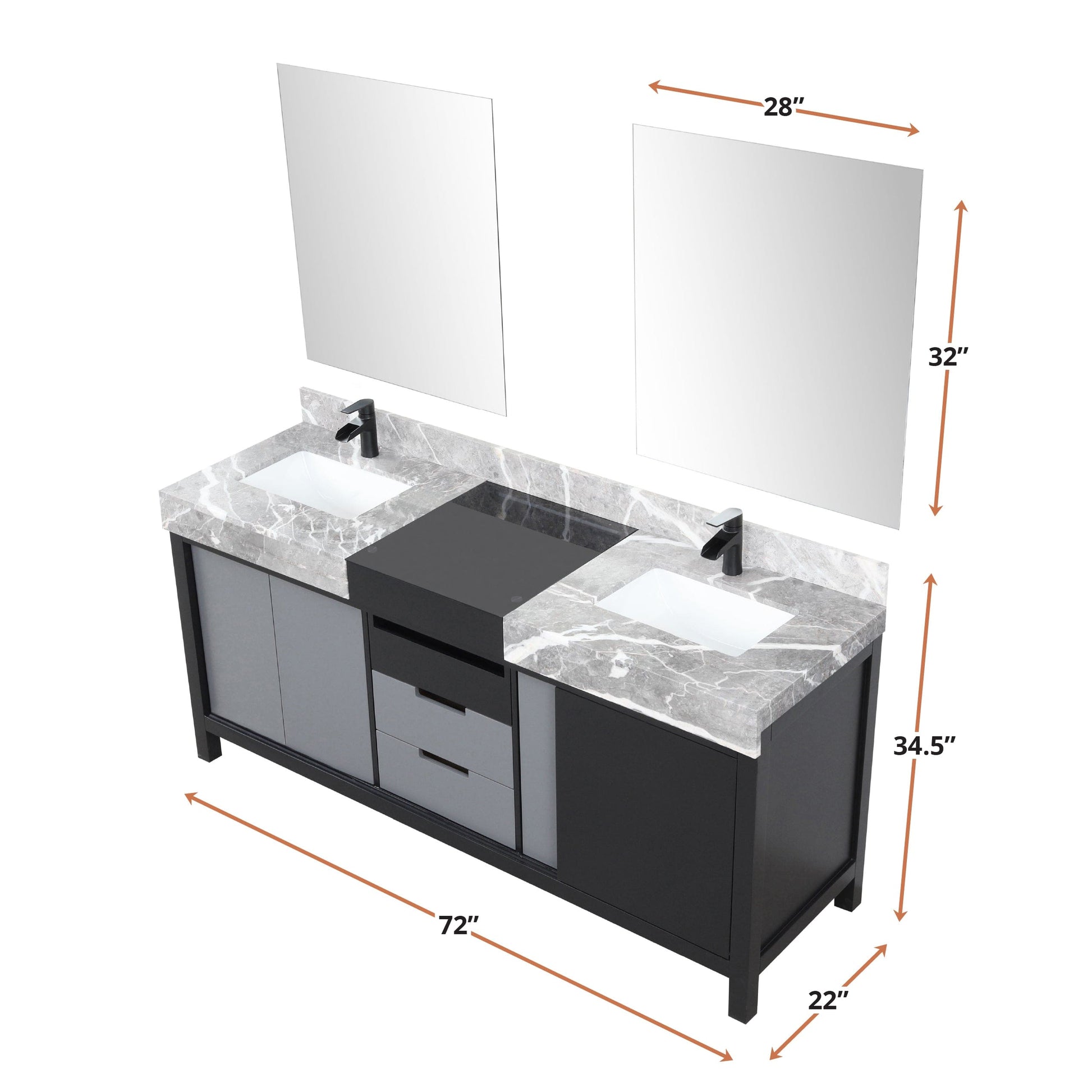 Zilara 72" Black and Grey Double Vanity - Backyard Provider