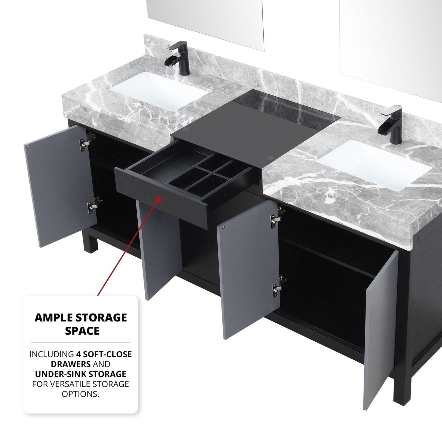 Zilara 72" Black and Grey Double Vanity - Backyard Provider