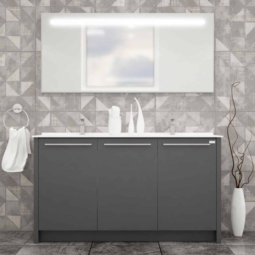 Casa Mare Benna 63" Glossy Gray Bathroom Vanity and Double Sink Combo with LED Mirror - Benna160GG-63-S