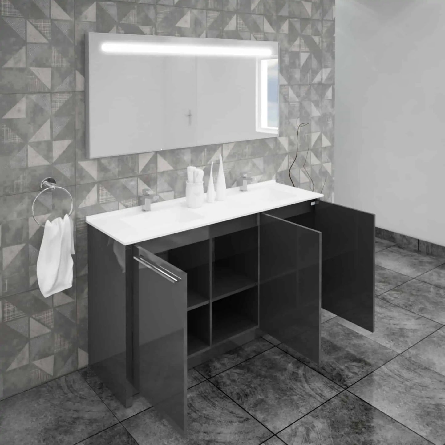 Casa Mare Benna 63" Bathroom Vanity and Double Sink Combo with LED Mirror - Benna160GG-63