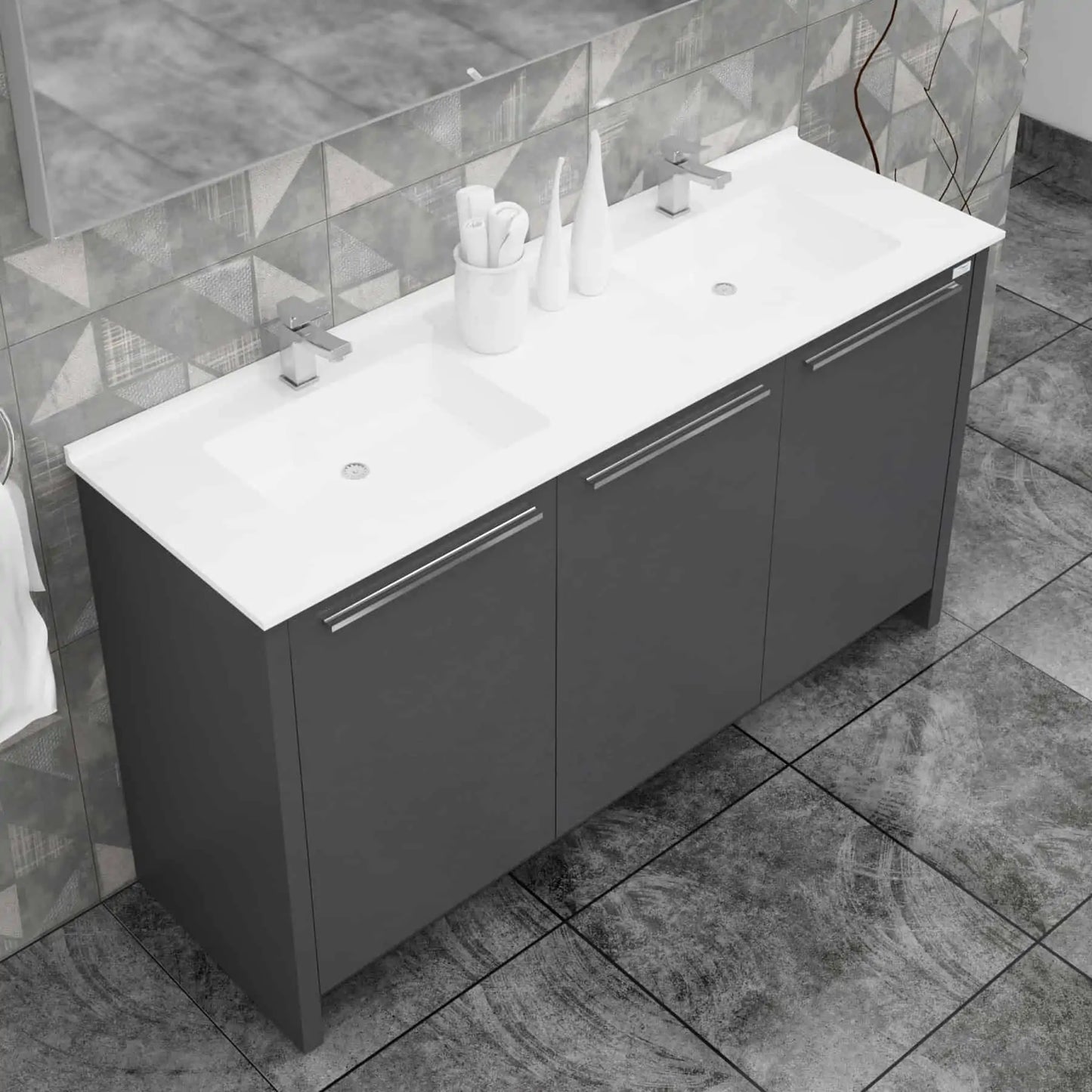 Casa Mare Benna 63" Bathroom Vanity and Double Sink Combo with LED Mirror - Benna160GG-63