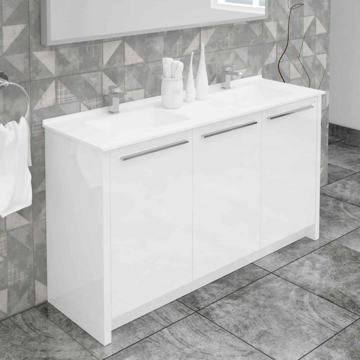 Casa Mare Benna 63" Glossy White Vanity Double Sink Combo - Benna160GW-63-S