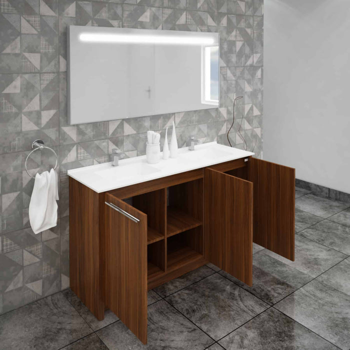 Casa Mare Benna 63" Matte Walnut Bathroom Vanity and Double Sink Combo with LED Mirror - Benna160MW-63-S