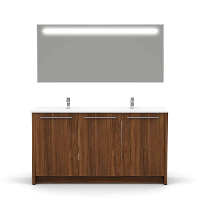 Casa Mare Benna 63" Matte Walnut Bathroom Vanity and Double Sink Combo with LED Mirror - Benna160MW-63-S