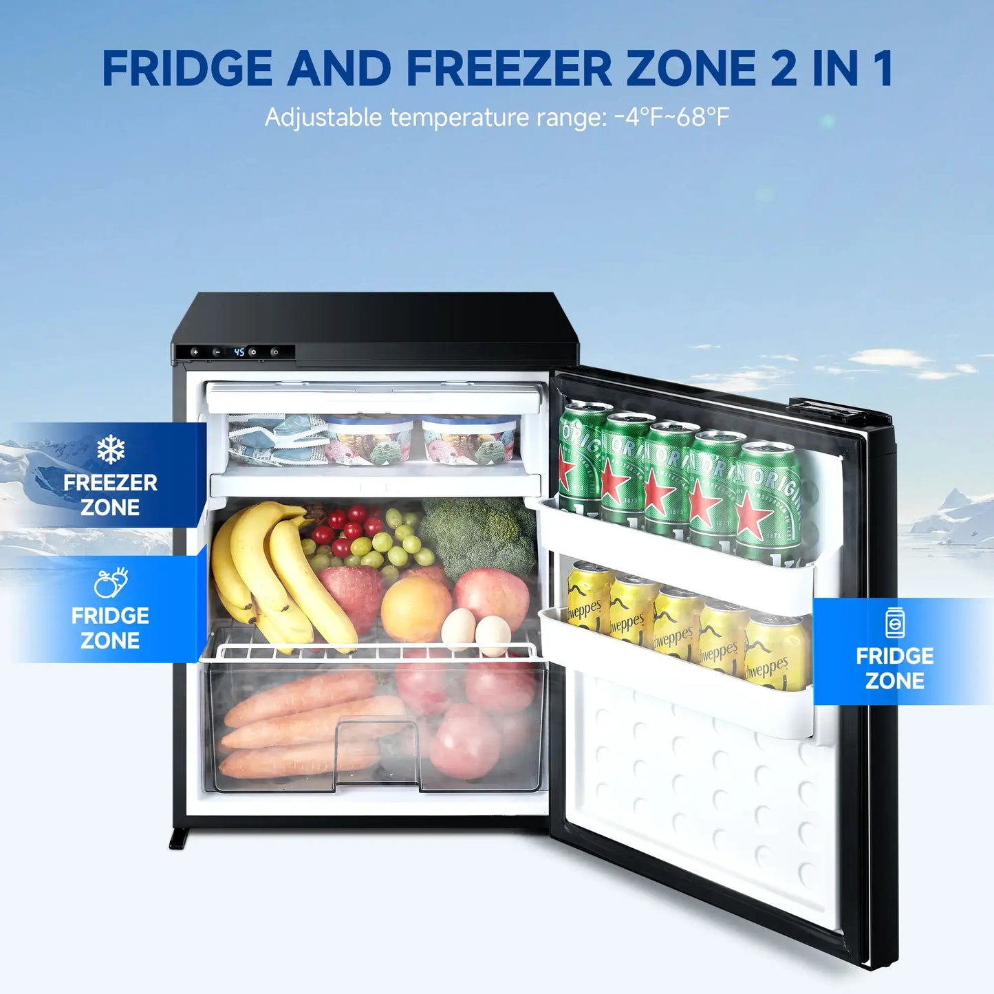 BODEGA 12 Volt RV Refrigerator 2.3cu.ft 65L RV Fridge and Freezer