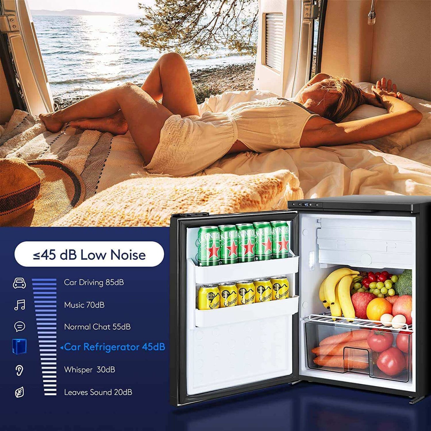 BODEGA 12 Volt RV Refrigerator 2.3cu.ft 65L RV Fridge and Freezer