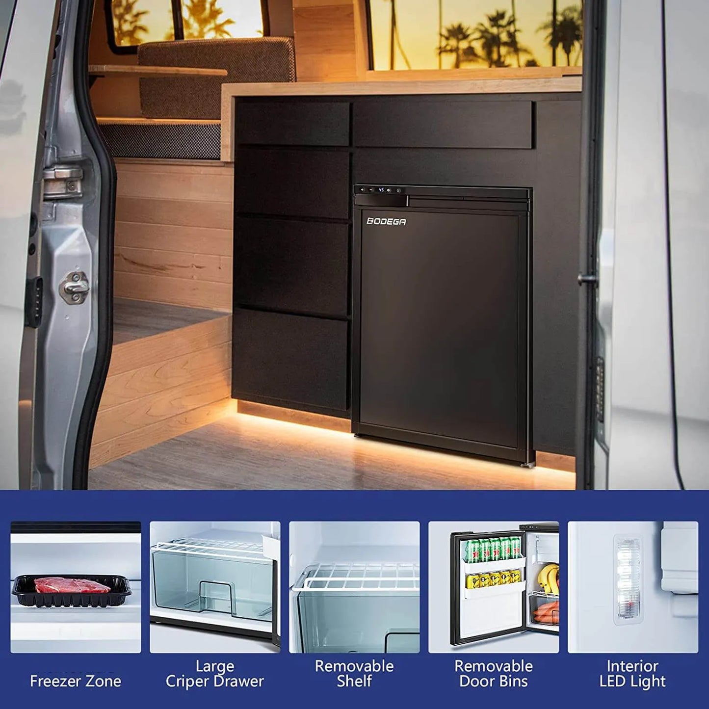 BODEGA 12 Volt RV Refrigerator 2.3cu.ft 65L RV Fridge and Freezer