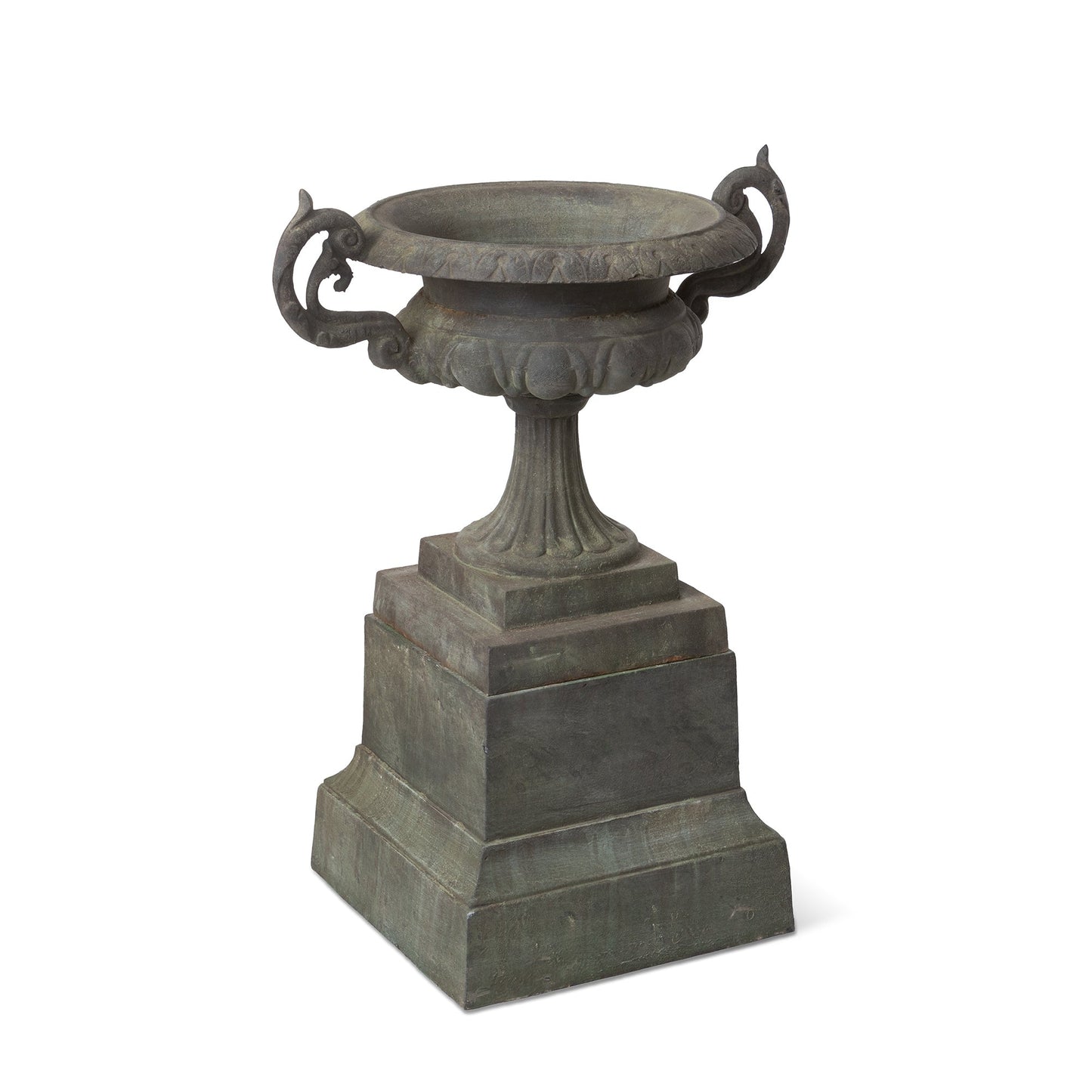 Park Hill Collection Cast Iron Terrace Urn on Plinth – Elegant Weathered Metal Planter for Stunning Outdoor Décor - ECM36144