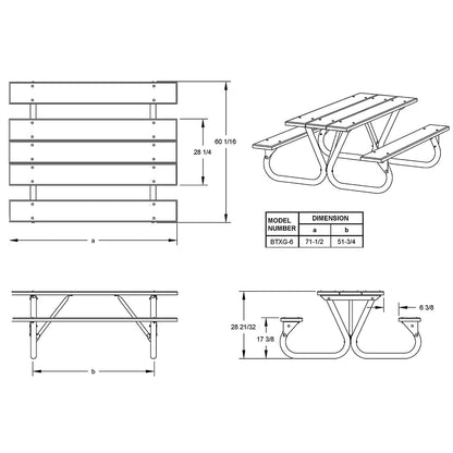 Pilot Rock 6 Pack 6'/8' Outdoor Steel Non Tip Picnic Table Leg Kits (Frame Only) - 415922