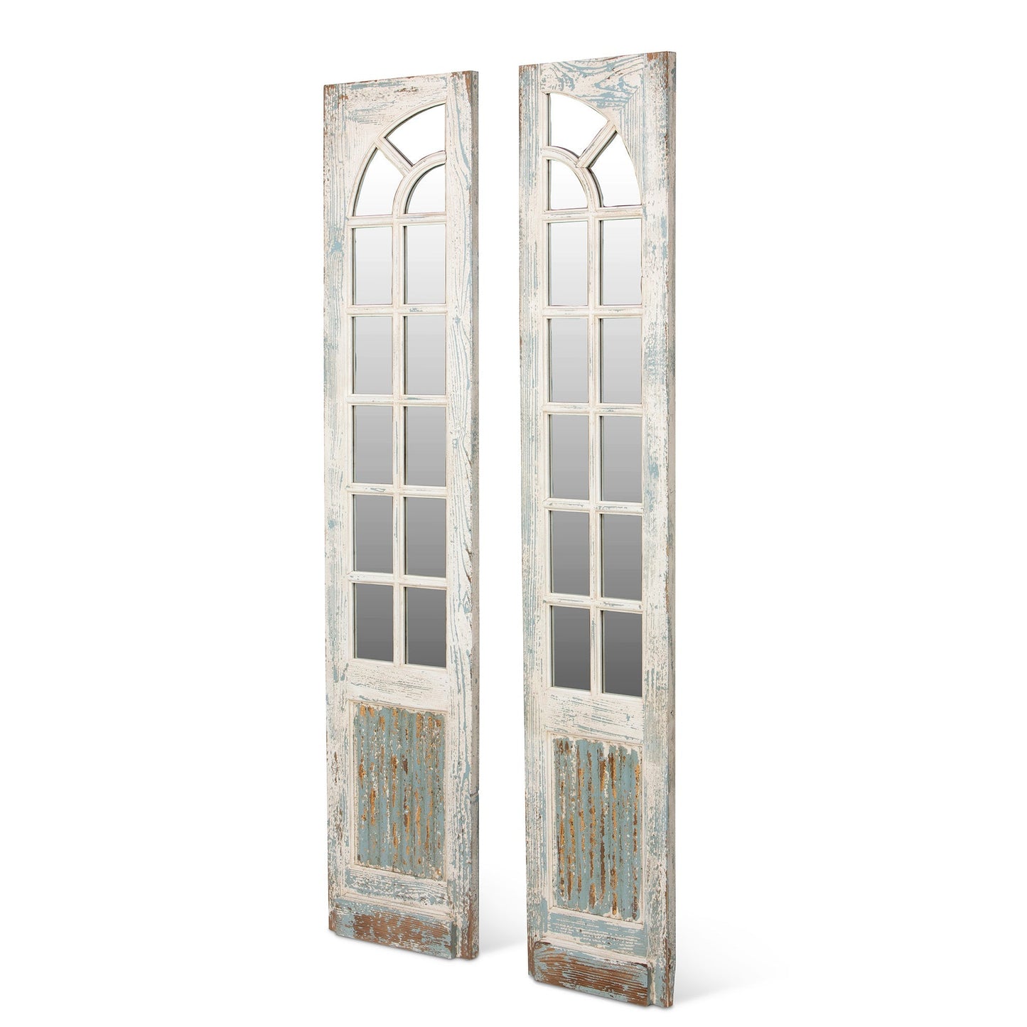 Park Hill Collection Mirrored Sidelights - Elegant Set of 2 with White-Washed Finish and Unique Blue Highlights for Home Decor - EWI26166