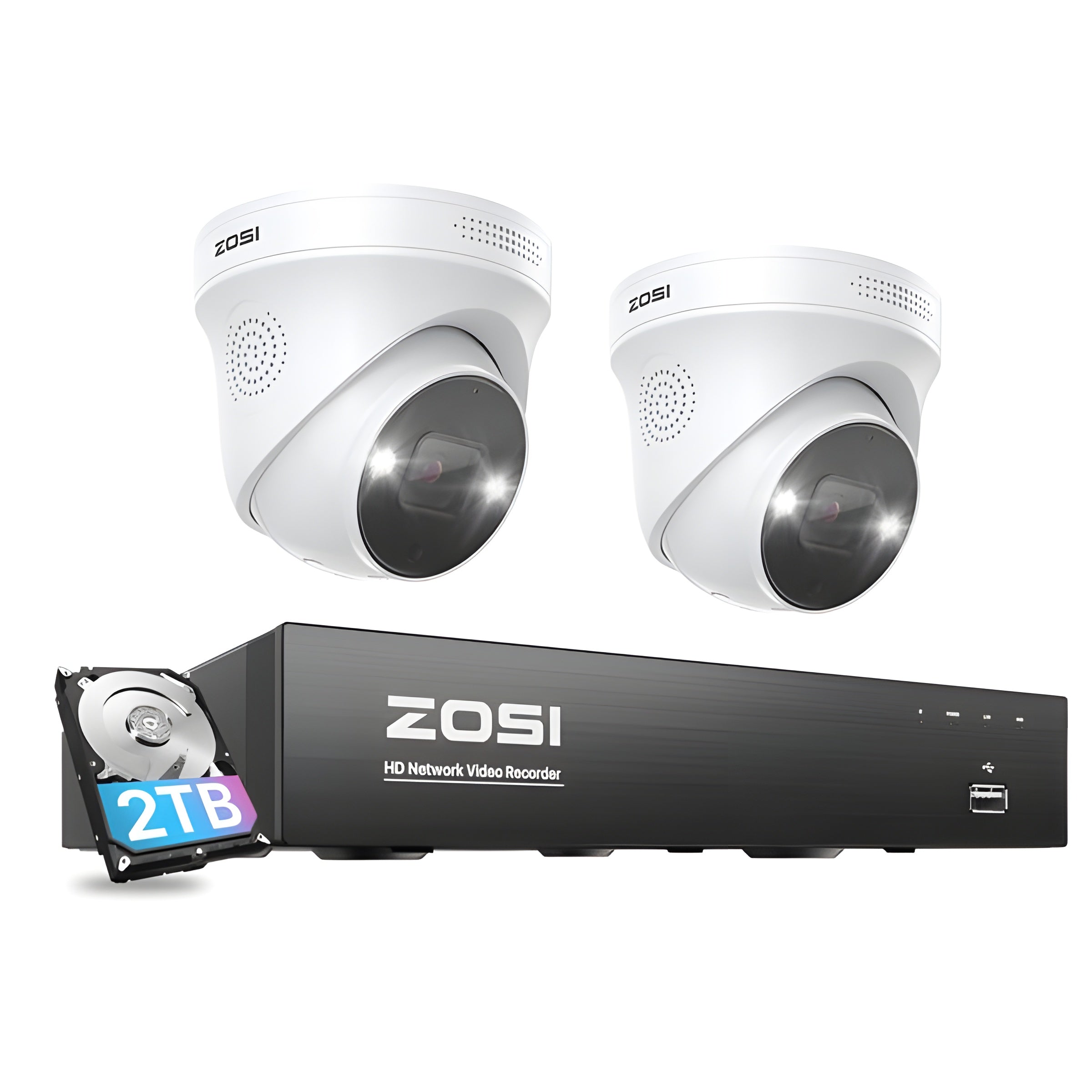 Zosi C225 4K 8 Channel Spotlight PoE Camera System + 2TB Hard Drive - C225