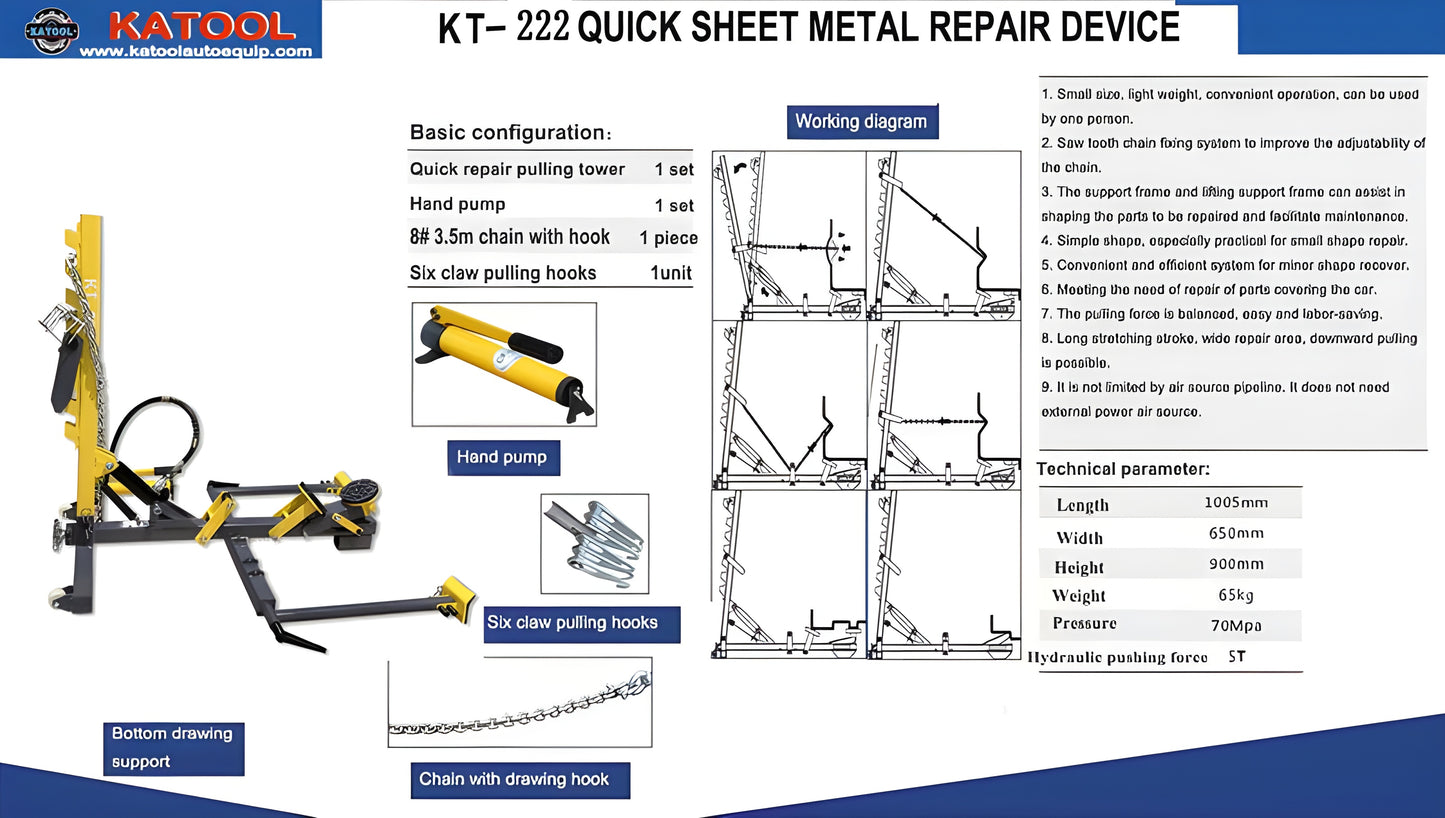 Katool Auto Body Frame Puller Straightener (Free Hand Air Pump & Accessories) - KT-222