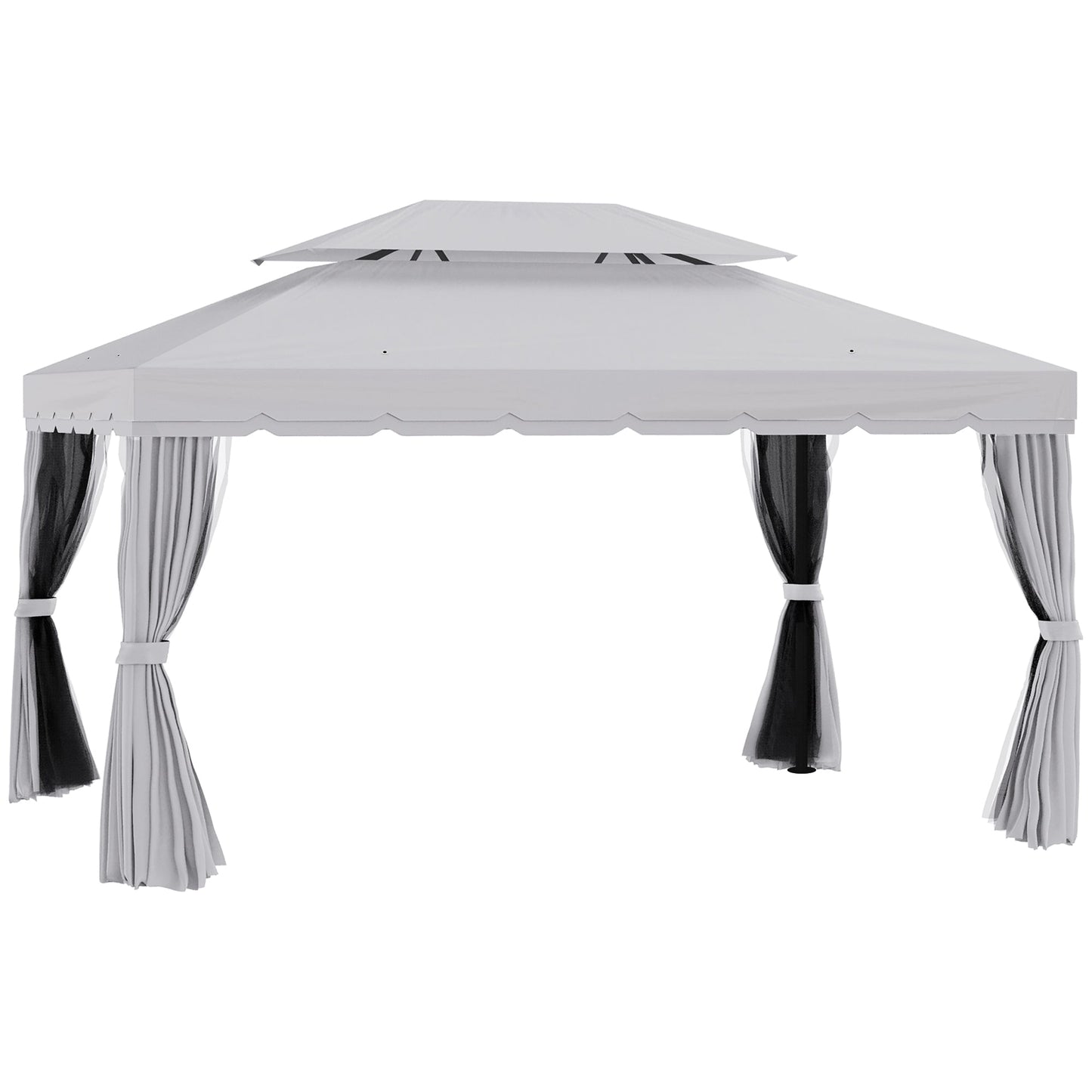 Outsunny 10' x 13' Patio Gazebo with Aluminum Frame, Double Roof, Netting & Light Gray Curtains - 84C-101