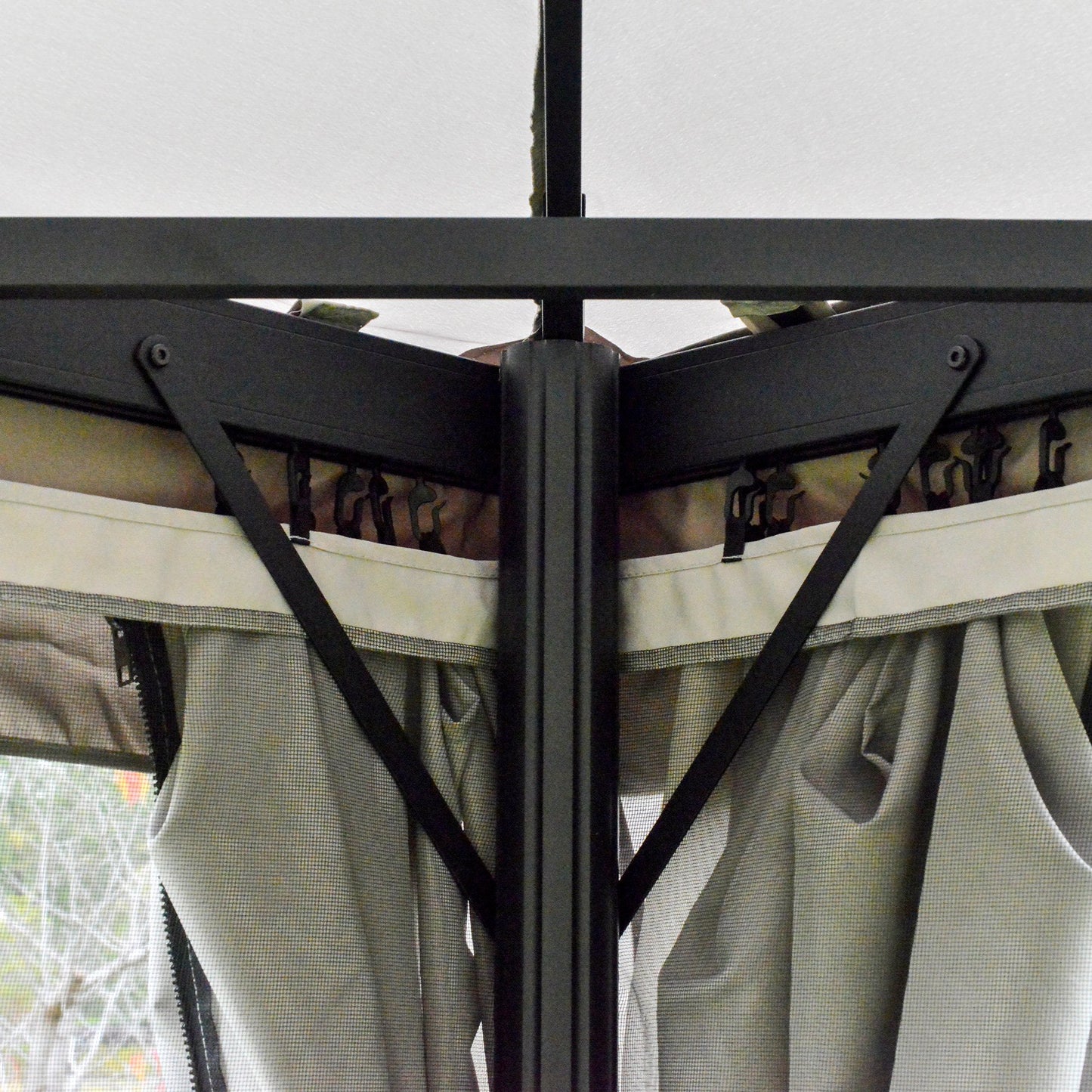 Outsunny 10' x 13' Patio Gazebo with Aluminum Frame, Double Roof, Netting & Light Gray Curtains - 84C-101