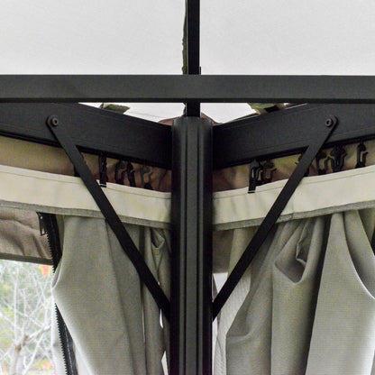 Outsunny 10' x 13' Patio Gazebo with Aluminum Frame, Double Roof, Netting & Light Gray Curtains - 84C-101