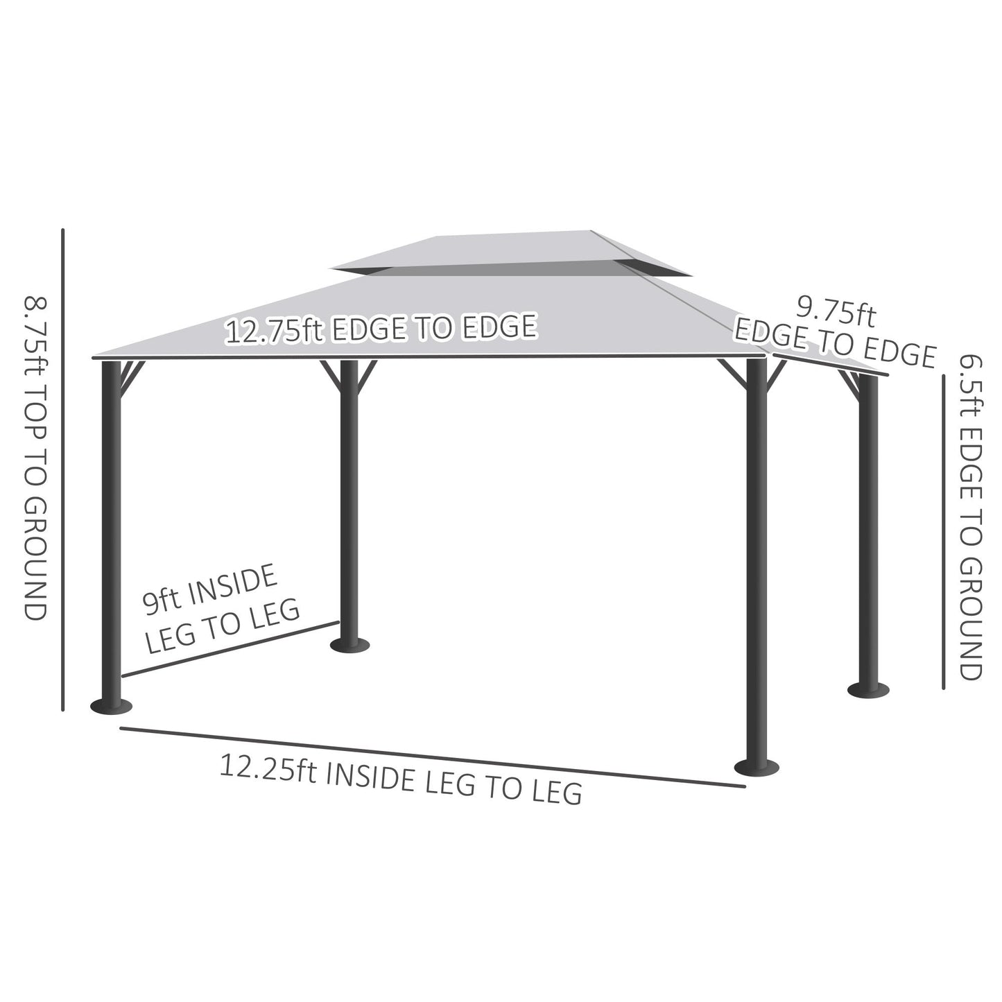 Outsunny 10' x 13' Patio Gazebo with Aluminum Frame, Double Roof, Netting & Light Gray Curtains - 84C-101