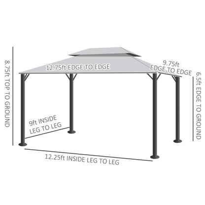 Outsunny 10' x 13' Patio Gazebo with Aluminum Frame, Double Roof, Netting & Light Gray Curtains - 84C-101