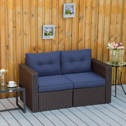 Outsunny 2-Piece Patio Corner Sofa Set with Curved Armrests &amp; Padded Cushions, Dark Blue - 860-204DB