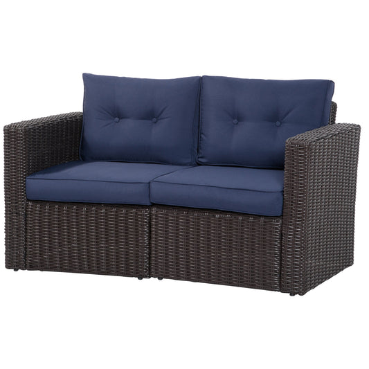 Outsunny 2-Piece Patio Corner Sofa Set with Curved Armrests &amp; Padded Cushions, Dark Blue - 860-204DB
