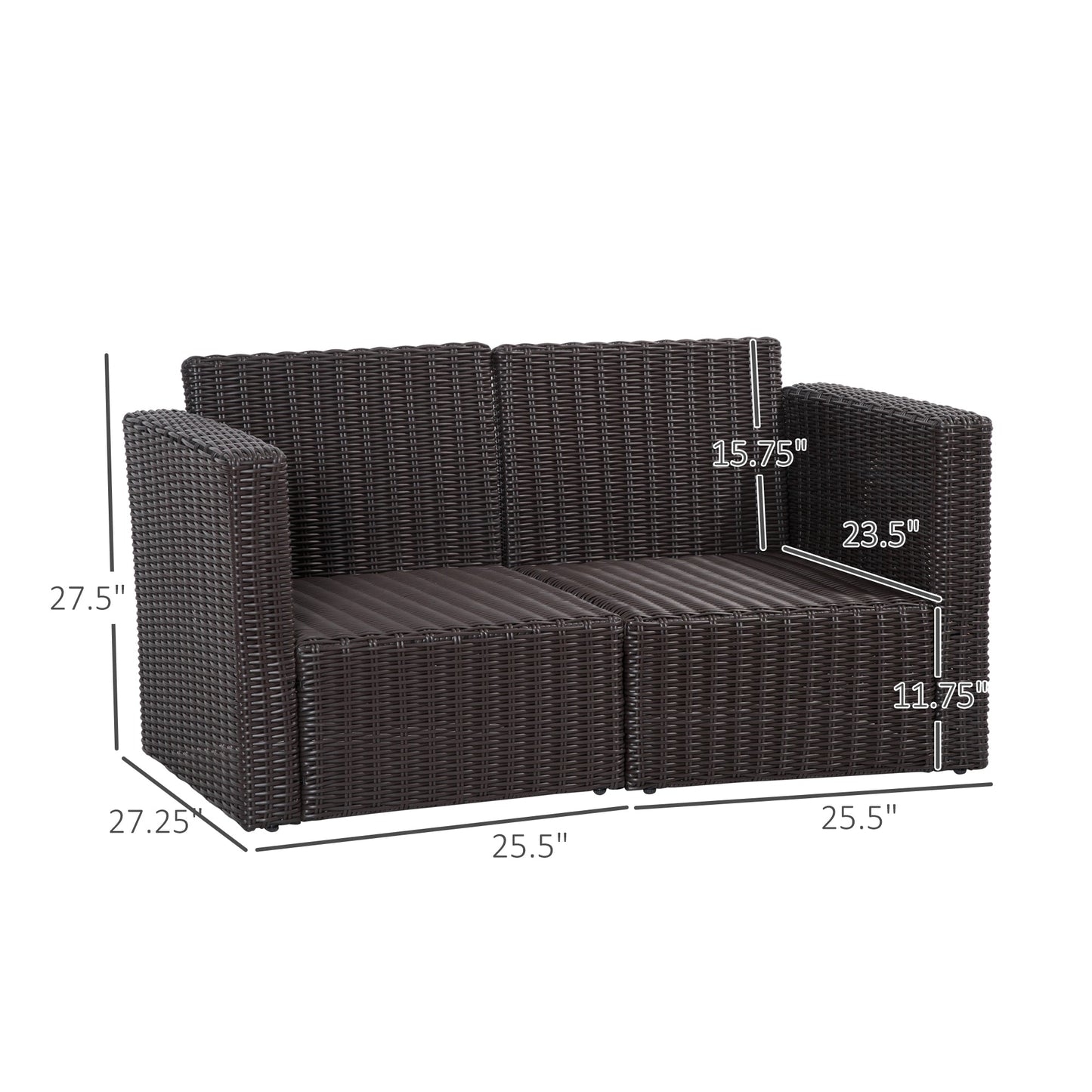 Outsunny 2-Piece Patio Corner Sofa Set with Curved Armrests &amp; Padded Cushions, Dark Blue - 860-204DB