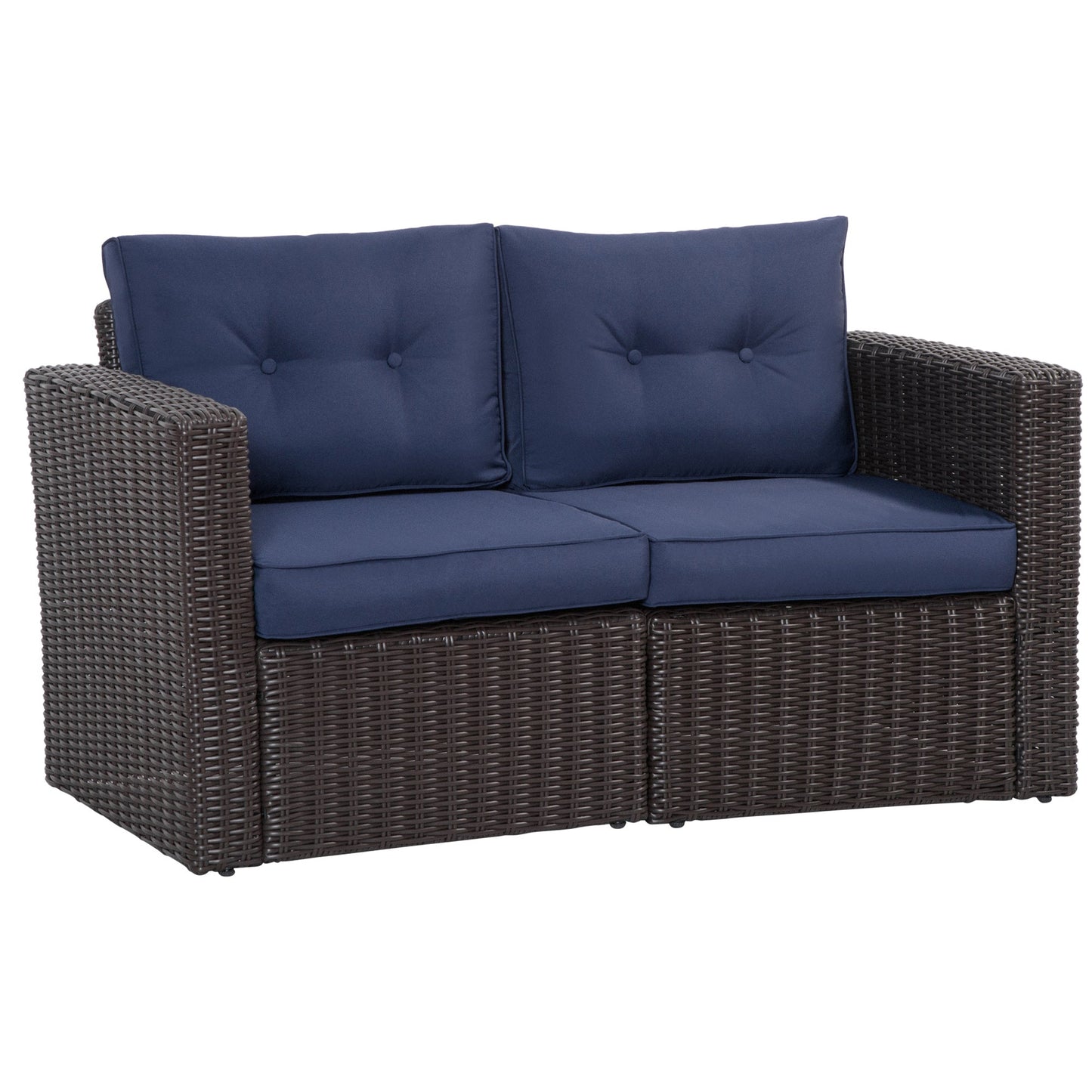 Outsunny 2-Piece Patio Corner Sofa Set with Curved Armrests &amp; Padded Cushions, Dark Blue - 860-204DB