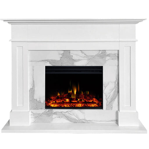 Cambridge - 53"x17.7"x13.4" Sofia Fireplace Mantel w/ Marble and Deep Log Insert - Electric Mantel Fireplaces - CAM5617-1WHTLG3