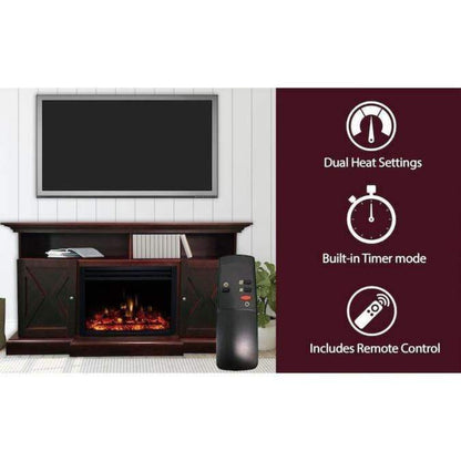 Cambridge 62-in. Summit Farmhouse Style Electric Fireplace Mantel with Deep Log Insert, Mahogany - CAM6215-1MAHLG3