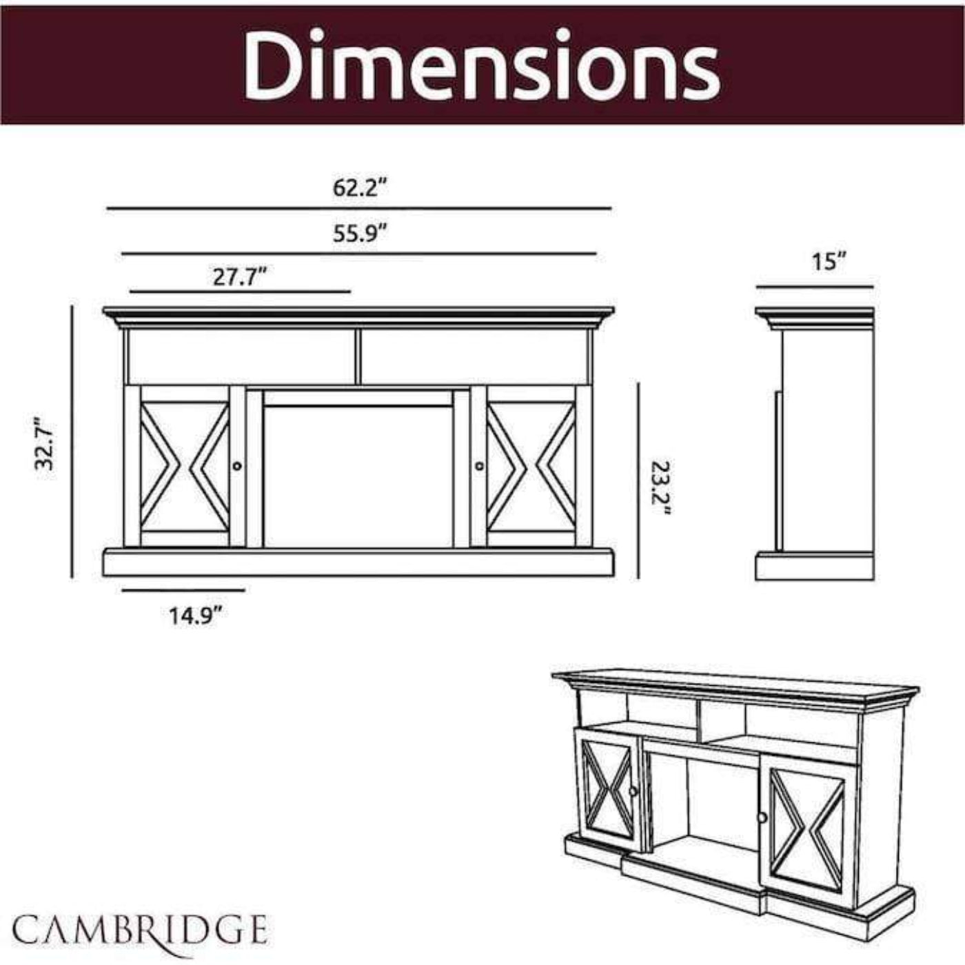 Cambridge 62-in. Summit Farmhouse Style Electric Fireplace Mantel with Deep Log Insert, Mahogany - CAM6215-1MAHLG3
