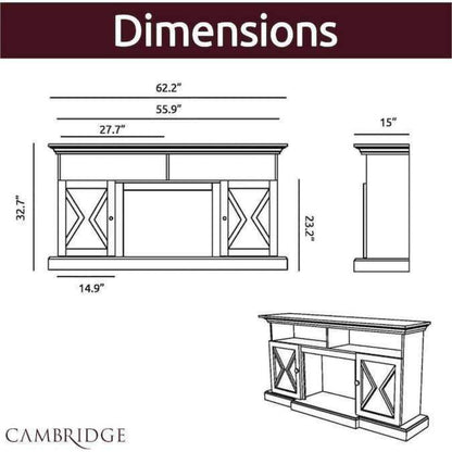 Cambridge 62-in. Summit Farmhouse Style Electric Fireplace Mantel with Deep Log Insert, Mahogany - CAM6215-1MAHLG3