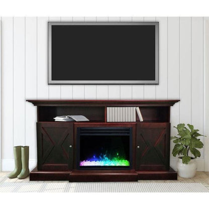 Cambridge 62-in. Summit Farmhouse Style Electric Fireplace Mantel with Deep Log Insert, Mahogany - CAM6215-1MAHLG3