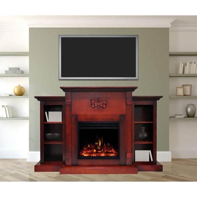 Cambridge Sanoma Electric Fireplace Heater with 72-In. Cherry Mantel, Bookshelves, Enhanced Log Display, Multi-Color Flames, and Remote _ CAM7233-1CHRLG3