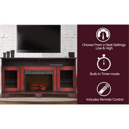 Cambridge Savona 59 In. Electric Fireplace in Cherry with Entertainment Stand and Multi-Color LED Flame Display,