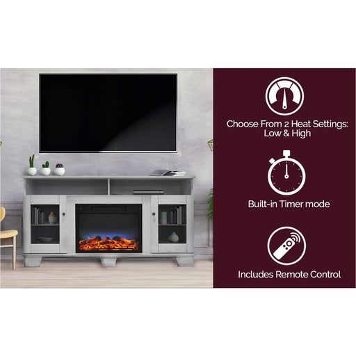 Cambridge Savona 59 In. Electric Fireplace in White with Entertainment Stand and Multi-Color LED Flame Display