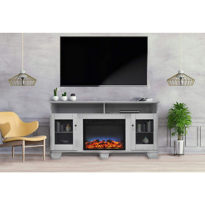 Cambridge Savona 59 In. Electric Fireplace in White with Entertainment Stand and Multi-Color LED Flame Display