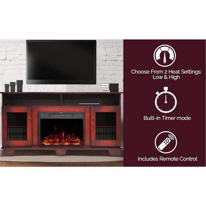 Cambridge Savona Electric Fireplace Heater with 59-In. Cherry TV Stand, Enhanced Log Display, Multi-Color Flames, and Remote