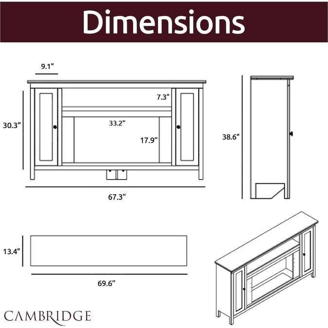 Cambridge Somerset 70-In. Black Electric Fireplace TV Stand with Multi-Color LED Flames, Crystal Rock Display, and Remote Control _ CAM6938-1COF