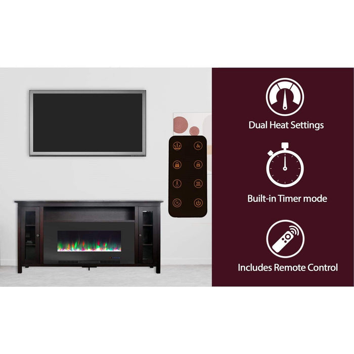 Cambridge Somerset 70-In. Black Electric Fireplace TV Stand with Multi-Color LED Flames, Crystal Rock Display, and Remote Control _ CAM6938-1COF