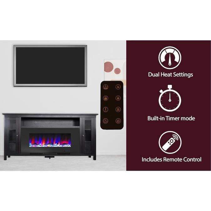 Cambridge Somerset 70-In. Electric Fireplace TV Stand with Multi-Color LED Flames, Driftwood Log Display, and Remote Control _ CAM6938-2MAH